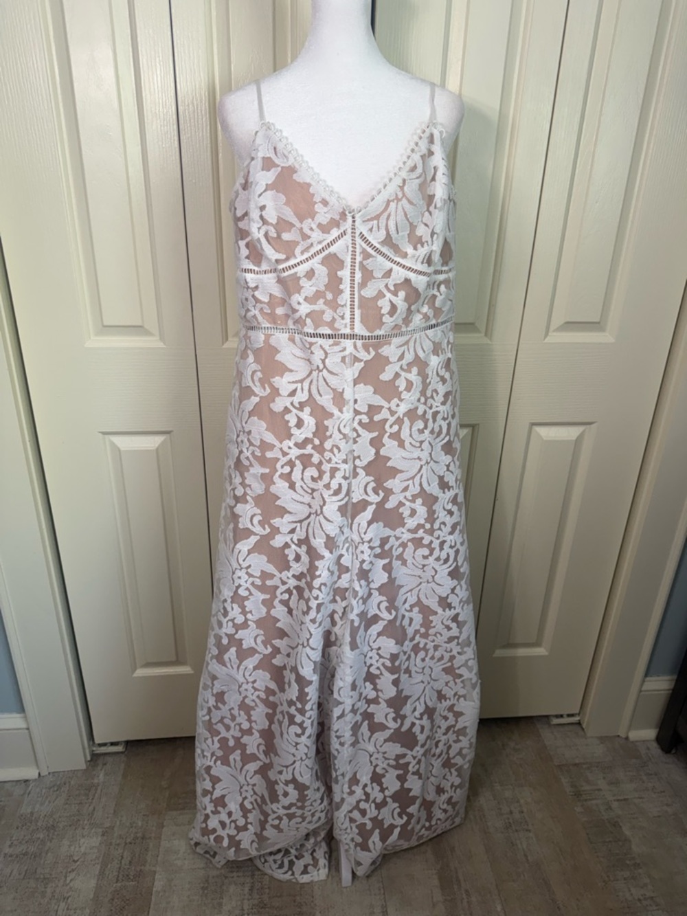 Lulu’s White/Nude Lace Overlay Jumpsuit - Picture 2 of 3